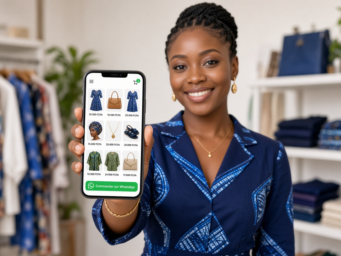 Commerçante tenant un téléphone qui affiche l'application Sesam Boutique
